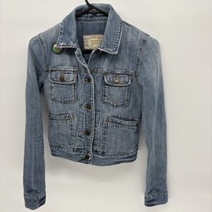 Vintage Abercrombie & Fitch Denim Cropped Jean Chore Jacket W Patches Woman XS‎